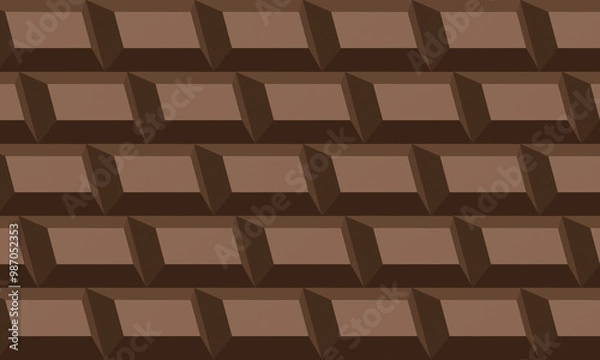 Obraz Pattern brown chocolate pieces row brick, 3D illustration