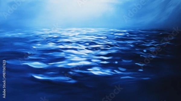 Fototapeta Deep indigo fading into sky blue with a glossy, water-like reflection, evoking calm and elegance.