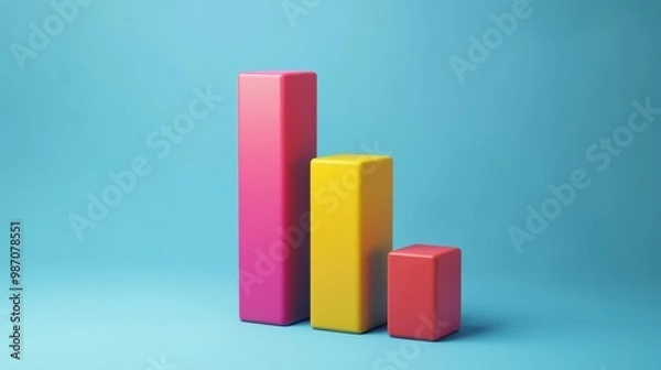 Obraz Colorful geometric blocks in a gradient display, representing growth and innovation on a bright blue background.