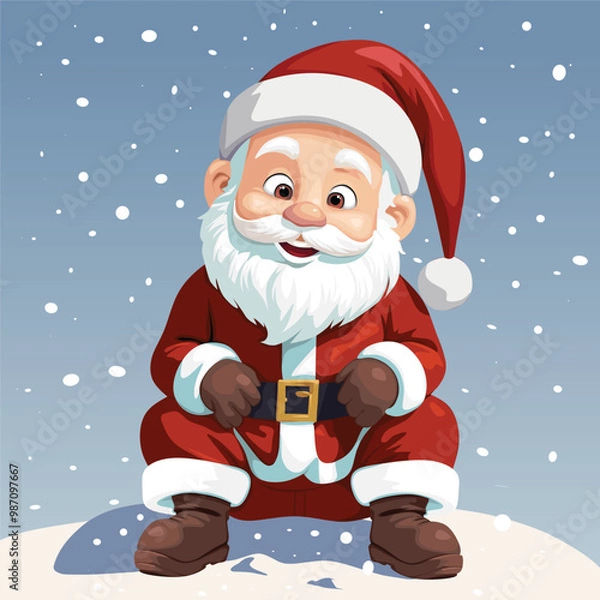 Fototapeta Illustration of the Santa Claus character sitting while snowing is cute and adorable