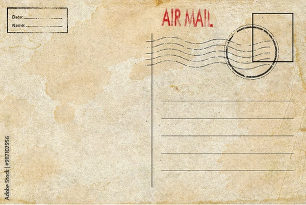 Obraz Backside of old postcard with dirty stain