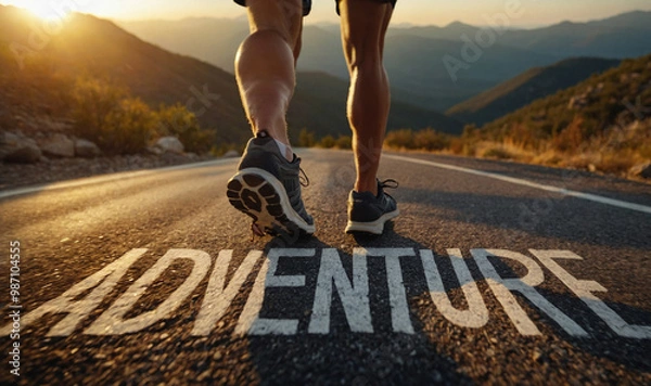 Obraz Journey to Adventure - Runner on Mountain Road at Sunrise