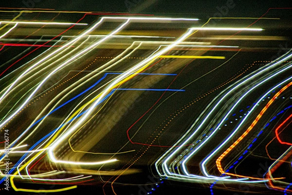 Fototapeta Abstract blurry background with pattern from colorful traces or trajectory of lights.Abstract colourful light pattern long exposure. High quality photo