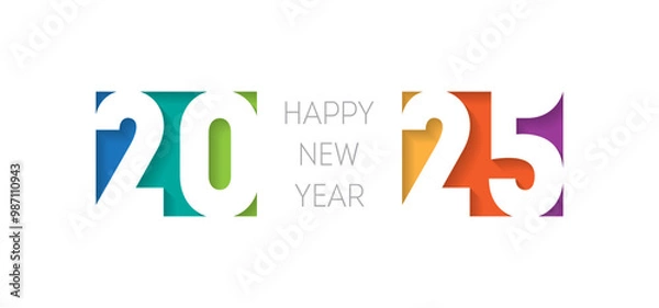 Fototapeta Brochure or calendar cover vector design template. Happy new year 2025, horizontal banner. Cover of business diary for 2025 with wishes. The art of cutting paper.