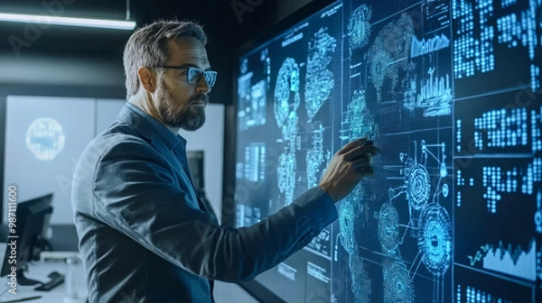 Fototapeta A leader consulting with data analysts to determine the best decision based on predictive models