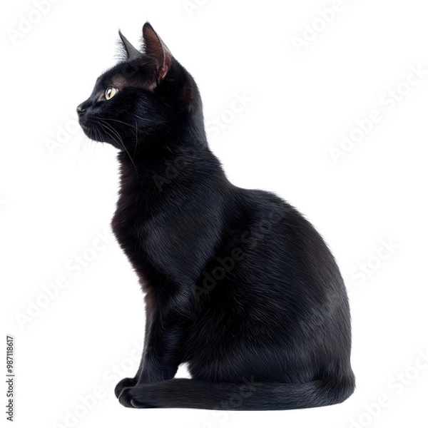 Obraz black cat side view isolate on transparent background