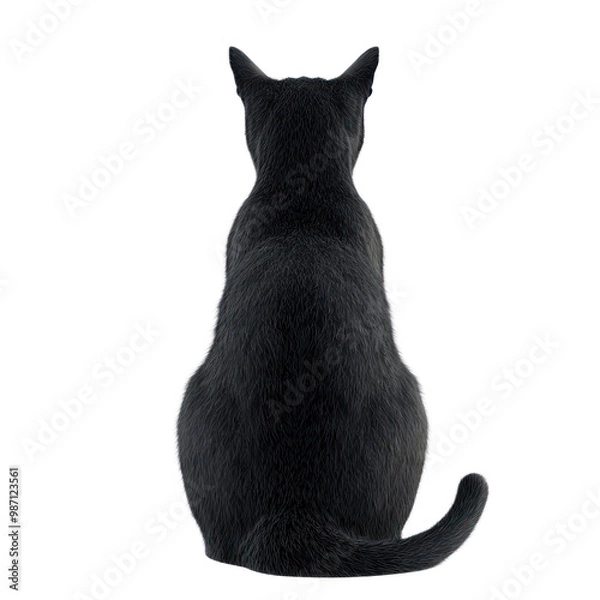 Obraz Black Cat character 3D generate back view isolate on transparent background