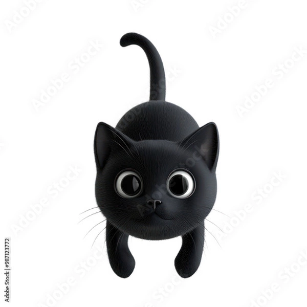 Obraz Black Cat character 3D generate top view isolate on transparent background