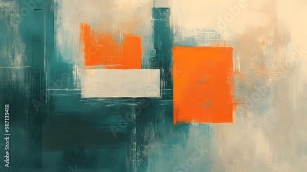 Fototapeta Abstract art with orange and blue color blocks on a light background