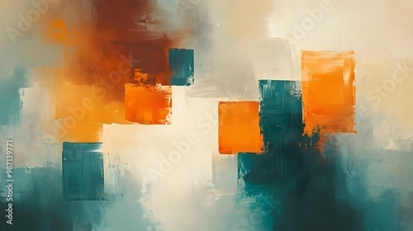 Obraz Abstract art with orange and blue color blocks on a light background