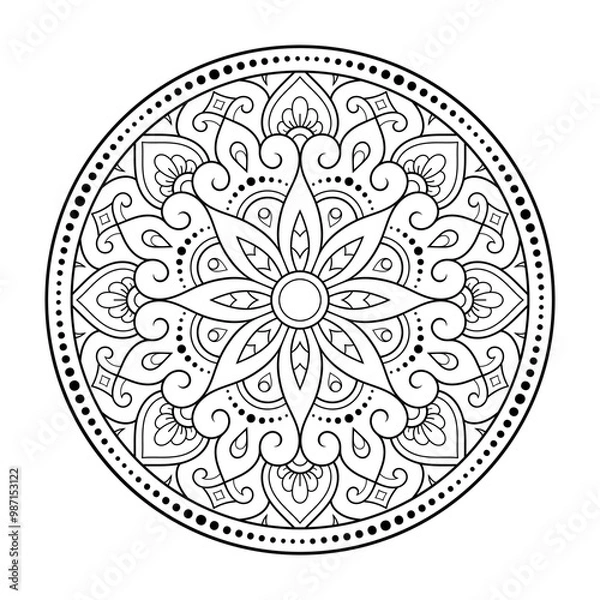 Fototapeta Circular pattern in form of mandala with flower for Henna, Mehndi, tattoo, decoration. Decorative ornament in ethnic oriental style. Outline doodle hand draw vector illustration.