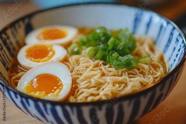 Obraz homemade ramen with eggs and noodles , ai