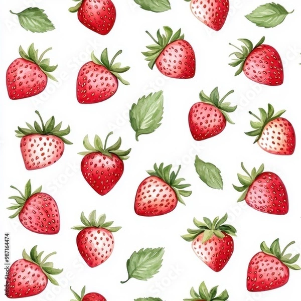 Fototapeta Watercolor seamless pattern of strawberry fudge, isolated on a white background, offering a creative and artistic design.