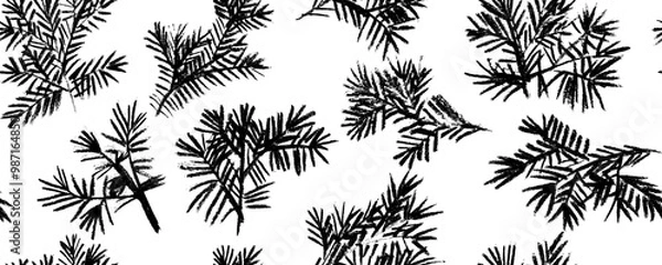 Fototapeta Seamless pattern with vector pine branches, hand drawn pencil. Charcoal illustration. Christmas ornament for wrapping paper and decor.