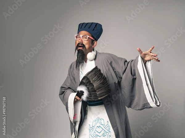 Fototapeta 三国志に登場する諸葛孔明のような中国歴史上の軍師がダンスするシーン