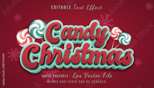Obraz candy christmas 3d text effect with lolipop and snow element
