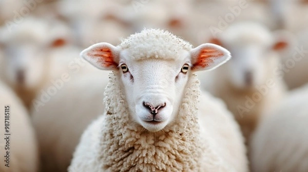 Fototapeta close-up of a sheep in a herd