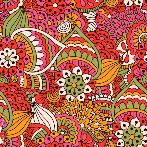 Fototapeta Hand drawn seamless pattern with floral elements. 