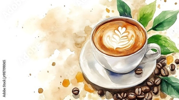 Obraz cup of coffee with leaves frame