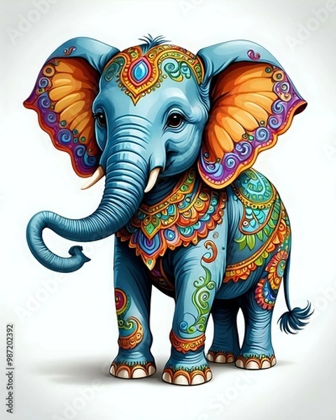 Fototapeta Colorful ornate elephant illustration, decorative design.