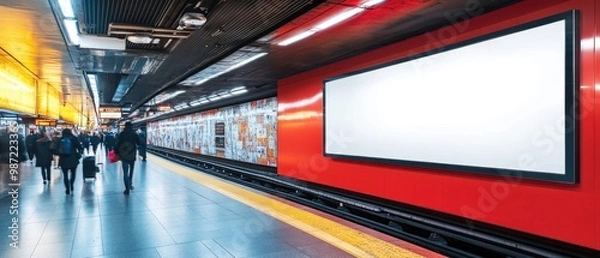 Fototapeta Blank advertising mockup at a busy metro station showcasing the perfect space for impactful marketing campaigns with commuters and sleek infrastructure
