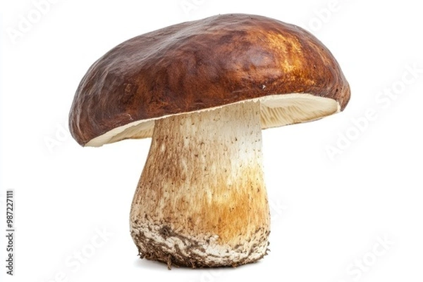 Fototapeta Big Boletus Edulis Mushroom isolated on white background close up , ai