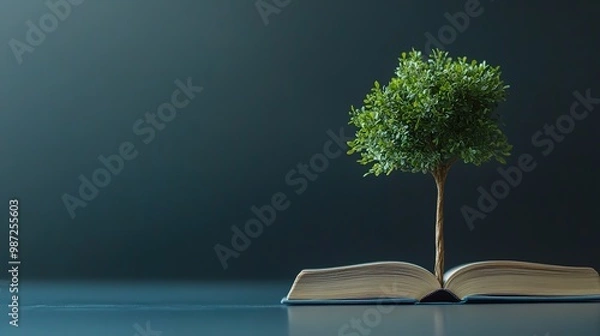 Fototapeta Book with Tree Symbolizing Knowledge and Growth