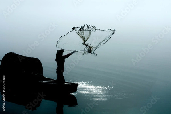 Obraz Fog scenery of Xiaodongjiang River in Chenzhou City, Hunan Province, China