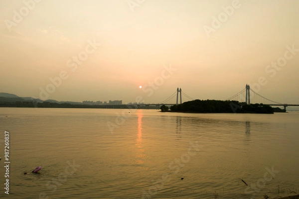 Obraz Fog scenery of Xiaodongjiang River in Chenzhou City, Hunan Province, China