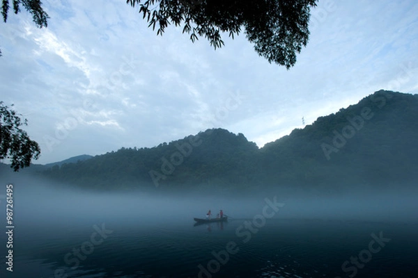 Obraz Fog scenery of Xiaodongjiang River in Chenzhou City, Hunan Province, China