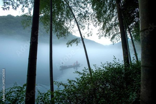 Obraz Fog scenery of Xiaodongjiang River in Chenzhou City, Hunan Province, China