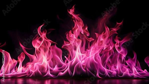 Fototapeta Beautiful fire pink flames on a black background , flames, fire, pink, beautiful, vibrant, colorful, dynamic, blazing, fiery