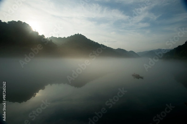 Obraz Fog scenery of Xiaodongjiang River in Chenzhou City, Hunan Province, China