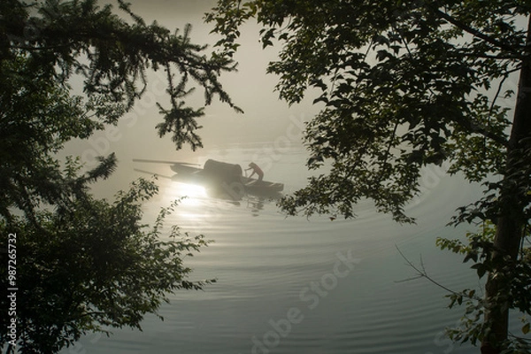 Obraz Fog scenery of Xiaodongjiang River in Chenzhou City, Hunan Province, China