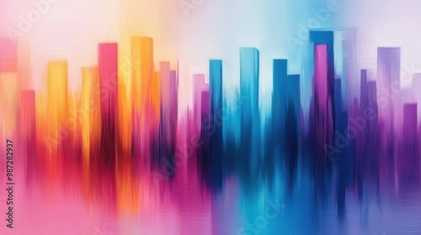 Fototapeta Abstract Colorful Cityscape with Vibrant Gradient Background and Modern Urban Skyline