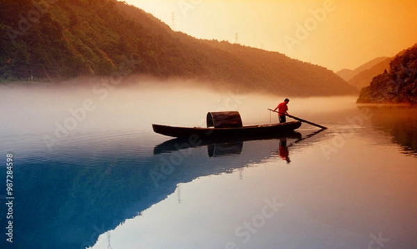 Fototapeta fogs over lake