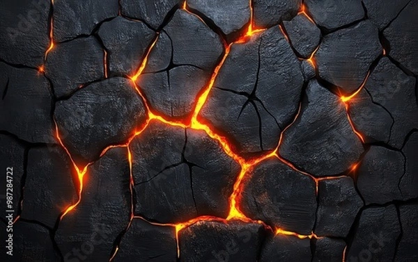 Obraz Cracked lava stone with glowing orange fissures