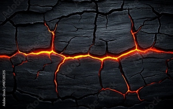 Obraz Cracked volcanic surface with glowing lava lines