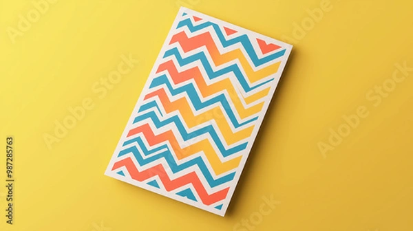 Fototapeta A flyer featuring a single, bold zigzag pattern in a bright color on a neutral background , minimalistic and beautiful flyers