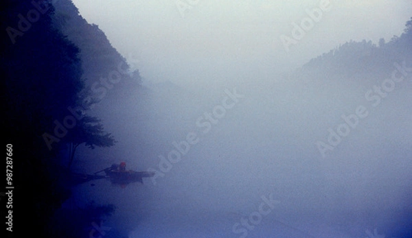 Fototapeta Fog scenery of Xiaodongjiang River in Chenzhou City, Hunan Province, China