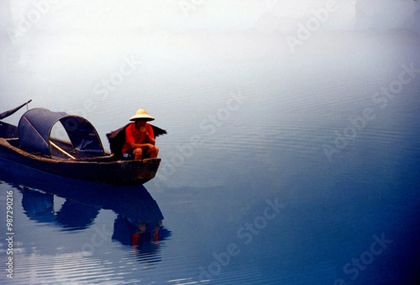 Fototapeta Fog scenery of Xiaodongjiang River in Chenzhou City, Hunan Province, China