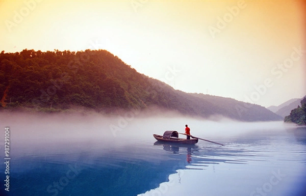 Fototapeta Fog scenery of Xiaodongjiang River in Chenzhou City, Hunan Province, China