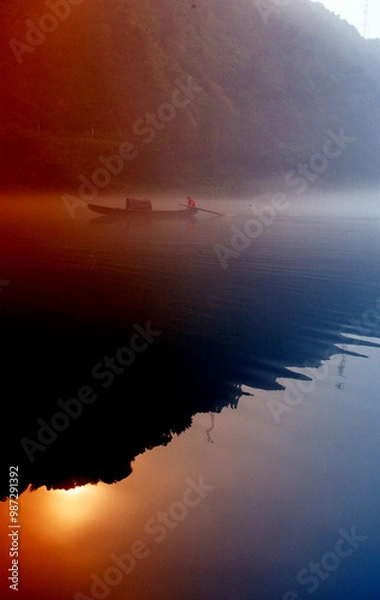 Fototapeta Fog scenery of Xiaodongjiang River in Chenzhou City, Hunan Province, China