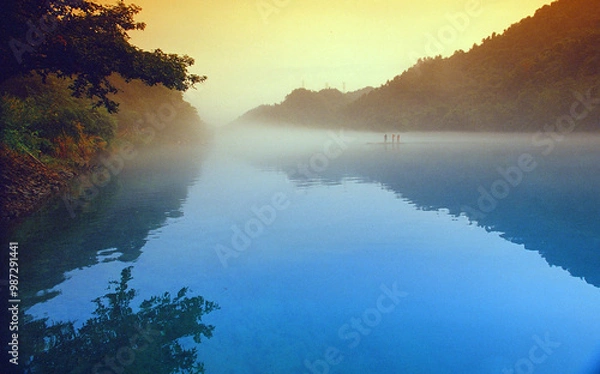 Fototapeta Fog scenery of Xiaodongjiang River in Chenzhou City, Hunan Province, China