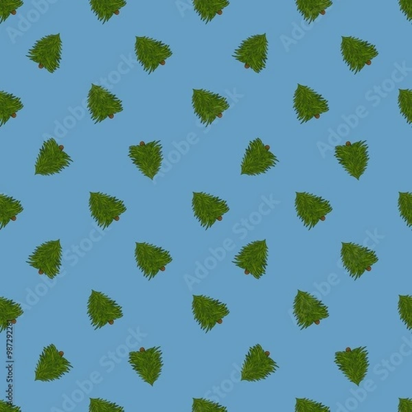 Fototapeta Classics Seamless Small  Christmas Tree Pattern with Blue Background
