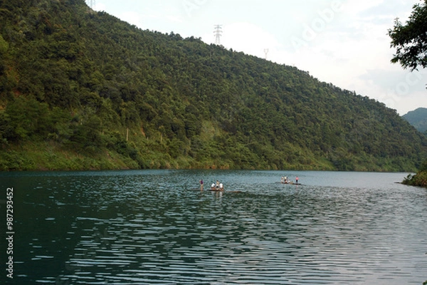Fototapeta Fog scenery of Xiaodongjiang River in Chenzhou City, Hunan Province, China