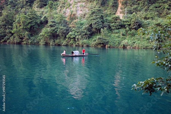 Fototapeta Fog scenery of Xiaodongjiang River in Chenzhou City, Hunan Province, China