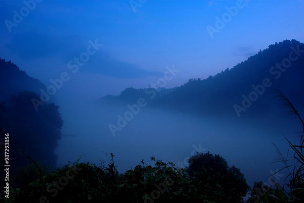 Fototapeta Fog scenery of Xiaodongjiang River in Chenzhou City, Hunan Province, China