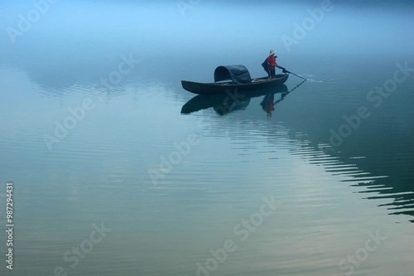 Obraz Fog scenery of Xiaodongjiang River in Chenzhou City, Hunan Province, China