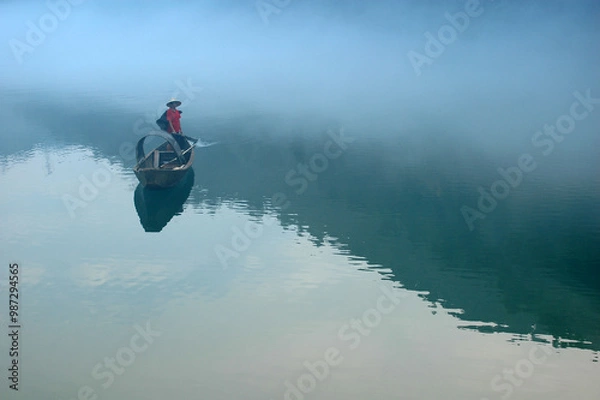 Obraz Fog scenery of Xiaodongjiang River in Chenzhou City, Hunan Province, China